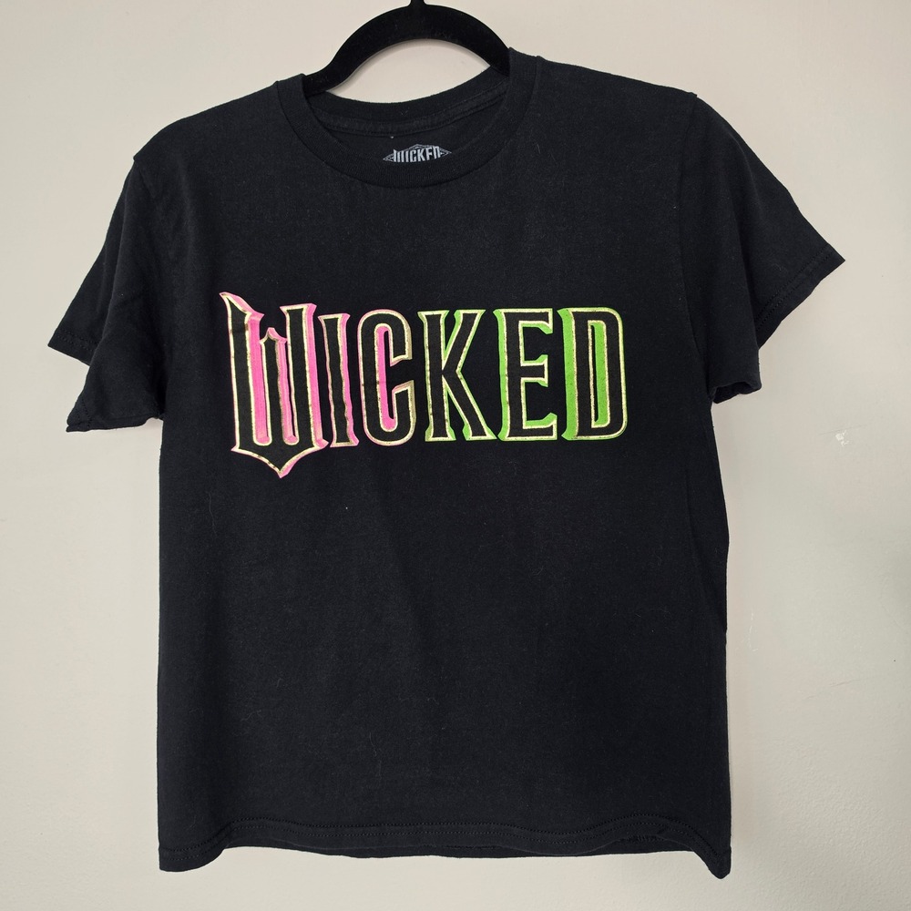 Wicked T-Shirt Women XS Black Pink Green Logo Broadway Musical Short Sleeve Tee